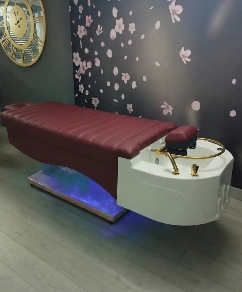 PREMIUM Japanse HeadSpa Aurora VI – Ingebouwd stoomapparaat – Ingebouwde premium-massagefunctie, elektronische hoogteverstelling en ledverlichting, inclusief stoomkap en voetenbankje